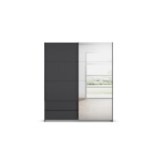 Schwebetürenschrank >Elara< in grau metallic / Spiegel - 181x210x62 (BxHxT)