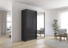Schwebetürenschrank >Elara< in grau metallic / Spiegel - 181x210x62 (BxHxT)