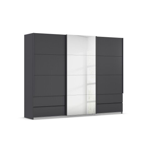 Schwebetürenschrank >Elara< in grau metallic / Spiegel - 271x210x62 (BxHxT)