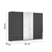 Schwebetürenschrank >Elara< in grau metallic / Spiegel - 271x210x62 (BxHxT)