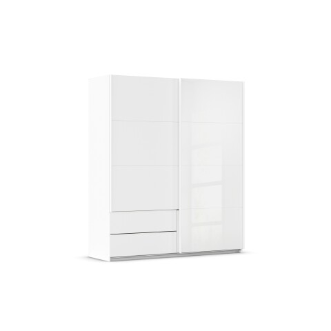 Schwebetürenschrank >Elara< in alpinweiß / Glas kristallweiß, Holzwerkstoff