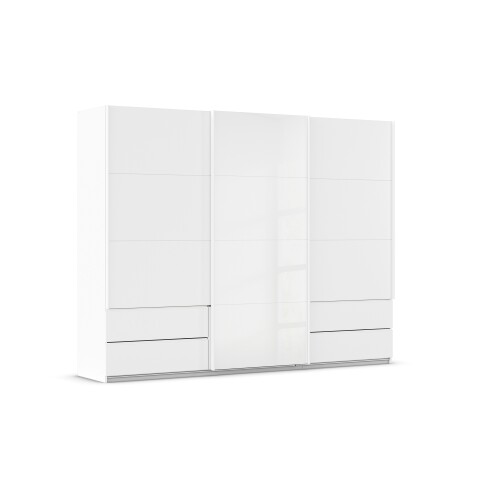 Schwebetürenschrank >Elara< in alpinweiß / Glas kristallweiß, Holzwerkstoff