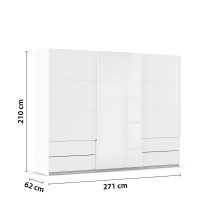 Schwebetürenschrank >Elara< in alpinweiß / Glas kristallweiß, Holzwerkstoff