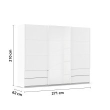 Schwebetürenschrank >Elara< in alpinweiß / Glas kristallweiß, Holzwerkstoff