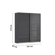 Schwebetürenschrank >Elara< in grau metallic / Glas basalt - 181x210x62 (BxHxT)