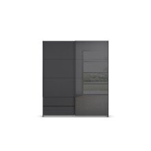 Schwebetürenschrank >Elara< in grau metallic / Glas basalt - 181x210x62 (BxHxT)