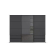 Schwebetürenschrank >Elara< in grau metallic / Glas basalt - 271x210x62 (BxHxT)