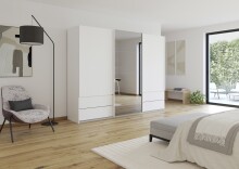 Schwebetürenschrank >Elara< in alpinweiß / Grauspiegel - 271x210x62 (BxHxT)