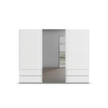 Schwebetürenschrank >Elara< in alpinweiß / Grauspiegel - 271x210x62 (BxHxT)