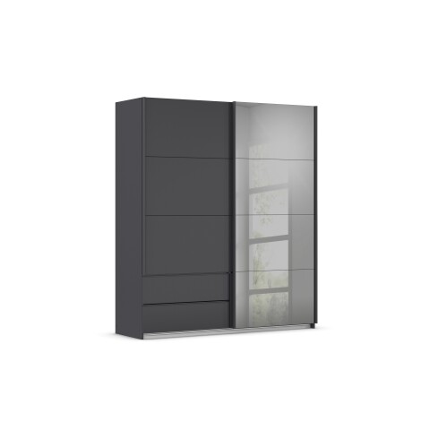 Schwebetürenschrank >Elara< in grau metallic / Grauspiegel - 181x210x62 (BxHxT)