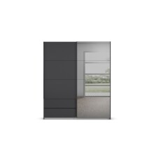 Schwebetürenschrank >Elara< in grau metallic / Grauspiegel - 181x210x62 (BxHxT)