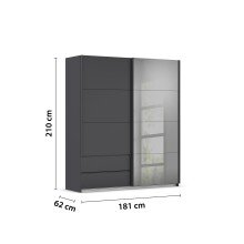 Schwebetürenschrank >Elara< in grau metallic / Grauspiegel - 181x210x62 (BxHxT)
