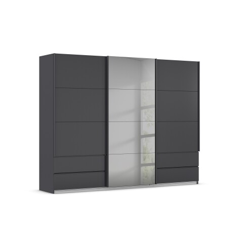 Schwebetürenschrank >Elara< in grau metallic / Grauspiegel - 271x210x62 (BxHxT)