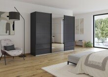 Schwebetürenschrank >Elara< in grau metallic / Grauspiegel - 271x210x62 (BxHxT)