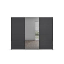 Schwebetürenschrank >Elara< in grau metallic / Grauspiegel - 271x210x62 (BxHxT)