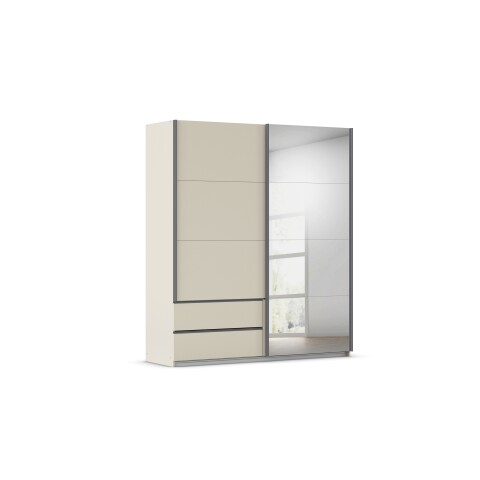 Schwebetürenschrank >Elara< in champagner / Spiegel - 181x210x62 (BxHxT)