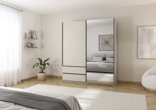 Schwebetürenschrank >Elara< in champagner / Spiegel - 181x210x62 (BxHxT)