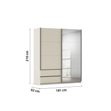 Schwebetürenschrank >Elara< in champagner / Spiegel - 181x210x62 (BxHxT)