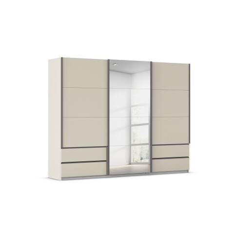 Schwebetürenschrank >Elara< in champagner / Spiegel - 271x210x62 (BxHxT)