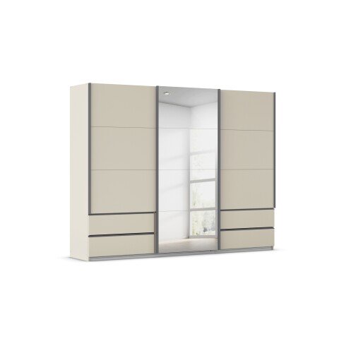 Schwebetürenschrank >Elara< in champagner / Spiegel - 271x210x62 (BxHxT)