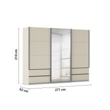 Schwebetürenschrank >Elara< in champagner / Spiegel - 271x210x62 (BxHxT)