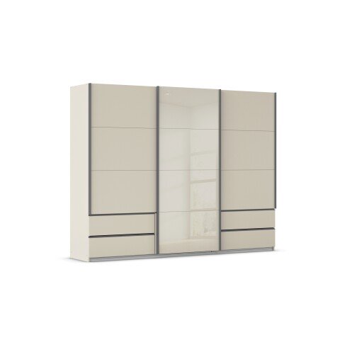 Schwebetürenschrank >Elara< in champagner / Glas champagner - 271x210x62 (BxHxT)