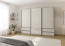 Schwebetürenschrank >Elara< in champagner / Glas champagner - 271x210x62 (BxHxT)