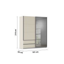 Schwebetürenschrank >Elara< in champagner / Grauspiegel - 181x210x62 (BxHxT)