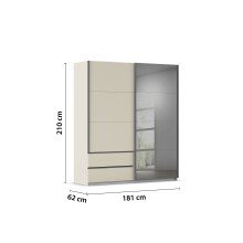 Schwebetürenschrank >Elara< in champagner / Grauspiegel - 181x210x62 (BxHxT)