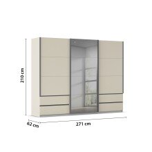 Schwebetürenschrank >Elara< in champagner / Grauspiegel - 271x210x62 (BxHxT)