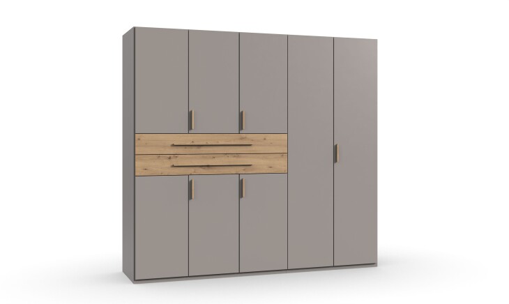 Drehtürenschrank >DIGIT< in SAHARAGRAU + EICHE DEKOR - 225x208x58cm (BxHxT)