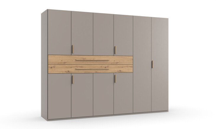 Drehtürenschrank >DIGIT< in SAHARAGRAU + EICHE DEKOR - 270x208x58cm (BxHxT)