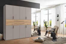 Drehtürenschrank >DIGIT< in SAHARAGRAU / EICHE / SPIEGEL - 270x208x58cm (BxHxT)