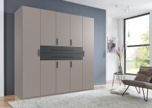 Drehtürenschrank >DIGIT< in SAHARAGRAU DEKOR + GRAFIT - 225x208x58cm (BxHxT)