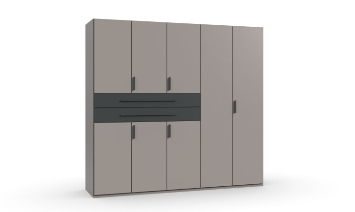 Drehtürenschrank >DIGIT< in SAHARAGRAU + GRAFIT - 225x208x58cm (BxHxT)