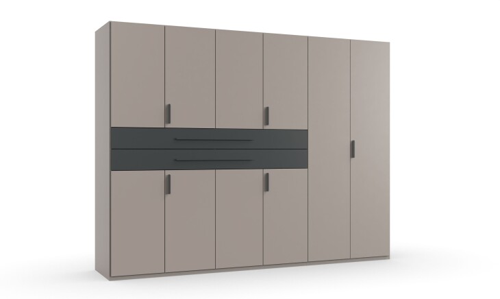Drehtürenschrank >DIGIT< in SAHARAGRAU + GRIFFE GRAFIT - 270x208x58cm (BxHxT)