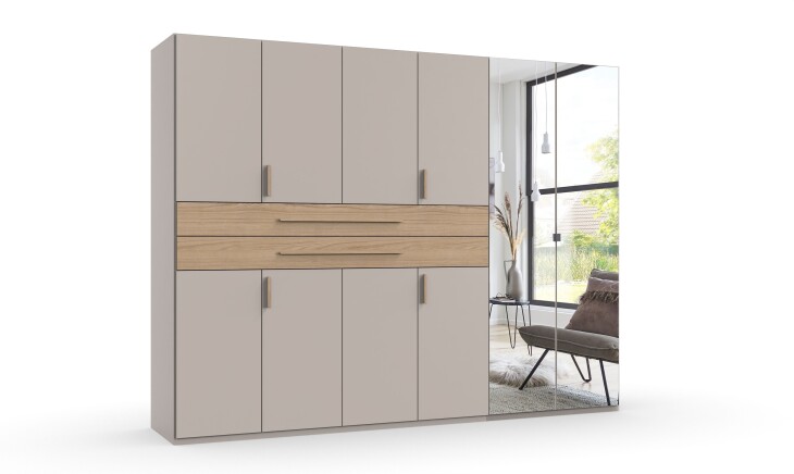Drehtürenschrank >DIGIT< KASCHMIR / EICHE DEKOR / SPIEGEL - 270x208x58cm (BxHxT)