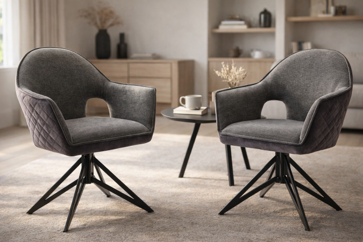 Armlehnstuhl >Roxi< (2er Set) anthrazit/aubergine 180° drehbar mit Auto-Return