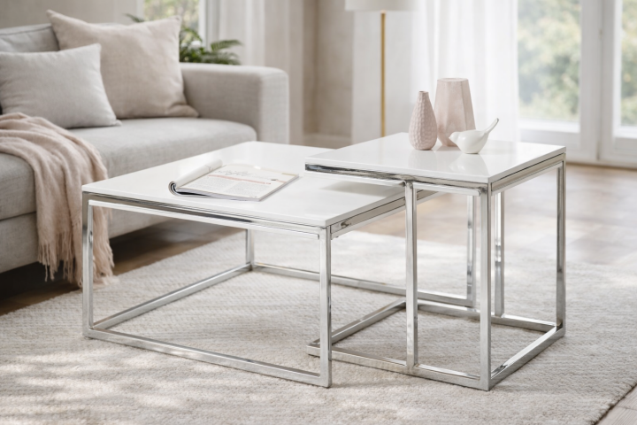 Satztisch >Reno< in weiß, MDF und Metall - 70x50x70cm (BxHxT)