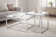 Satztisch >Reno< in weiß, MDF und Metall - 70x50x70cm (BxHxT)