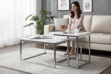 Satztisch >Reno< in weiß, MDF und Metall - 70x50x70cm (BxHxT)