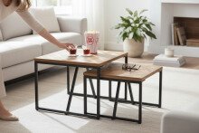 Couchtisch >Lola< 2er Set aus Teakholz&Metall im Industrial Design - 60x45x60cm (B/H/T)