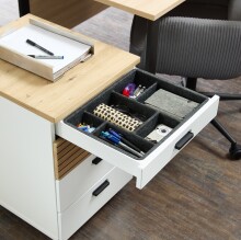 Rollcontainer >Glenn< in Weiß / Artisan Dekor, MDF - 45x66x55cm (BxHxT)