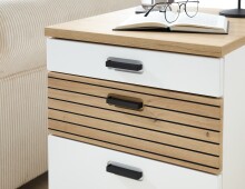 Rollcontainer >Glenn< in Weiß / Artisan Dekor, MDF - 45x66x55cm (BxHxT)