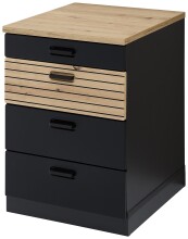 Rollcontainer >Glenn< in Schwarz / Artisan Eiche Dekor, MDF - 45x66x55cm (BxHxT)