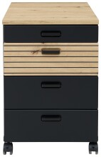 Rollcontainer >Glenn< in Schwarz / Artisan Eiche Dekor, MDF - 45x66x55cm (BxHxT)