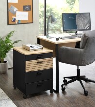 Rollcontainer >Glenn< in Schwarz / Artisan Eiche Dekor, MDF - 45x66x55cm (BxHxT)