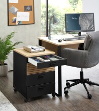 Rollcontainer >Glenn< in Schwarz / Artisan Eiche Dekor, MDF - 45x66x55cm (BxHxT)