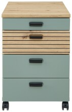 Rollcontainer >Glenn< in Schilfgrün / Artisan Eiche Dekor - 45x66x55 (BxHxT)