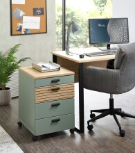 Rollcontainer >Glenn< in Schilfgrün / Artisan Eiche Dekor - 45x66x55 (BxHxT)